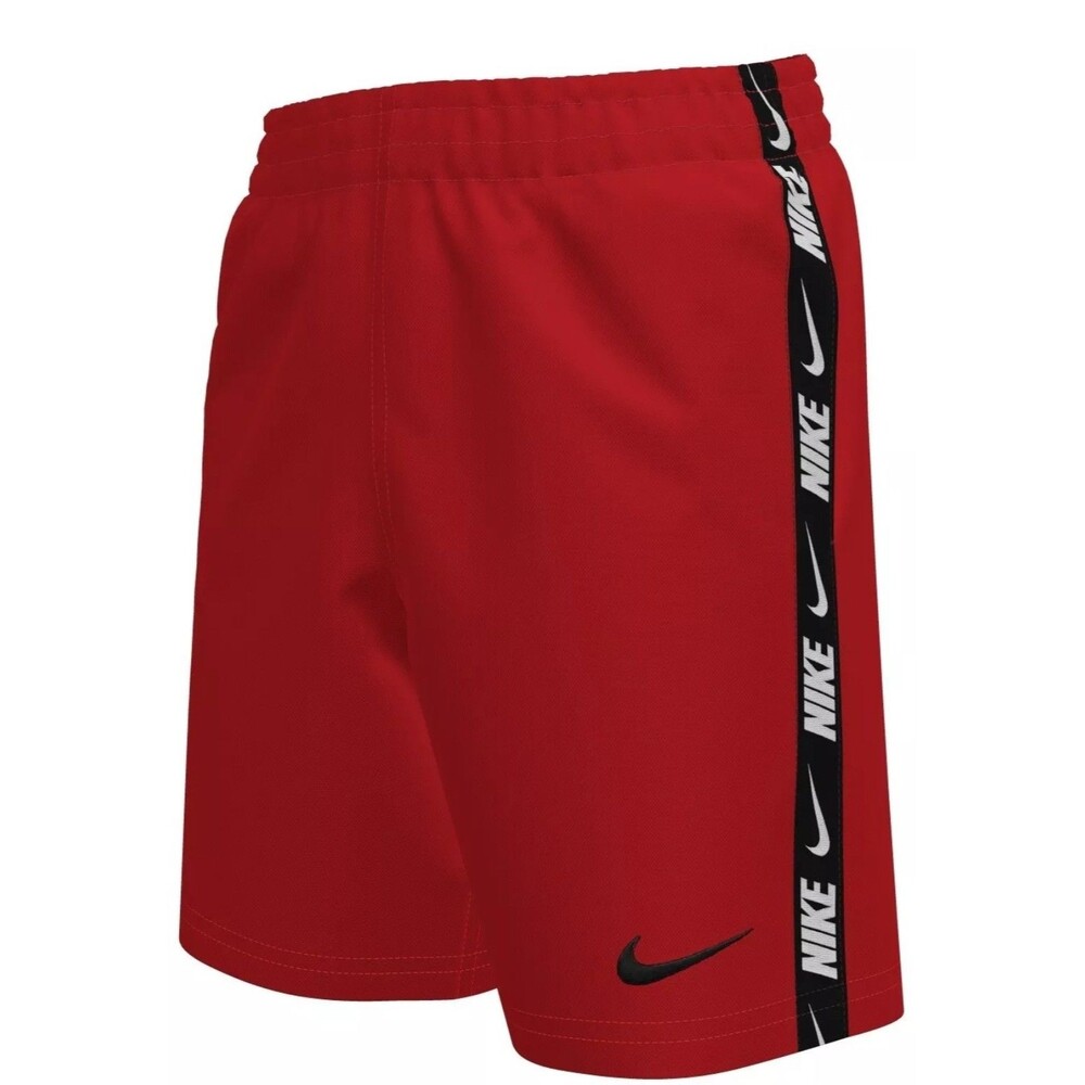 Nike Youth Boys' Red Logo Tape Brief-Lined 7" Swim Trunks Size M New